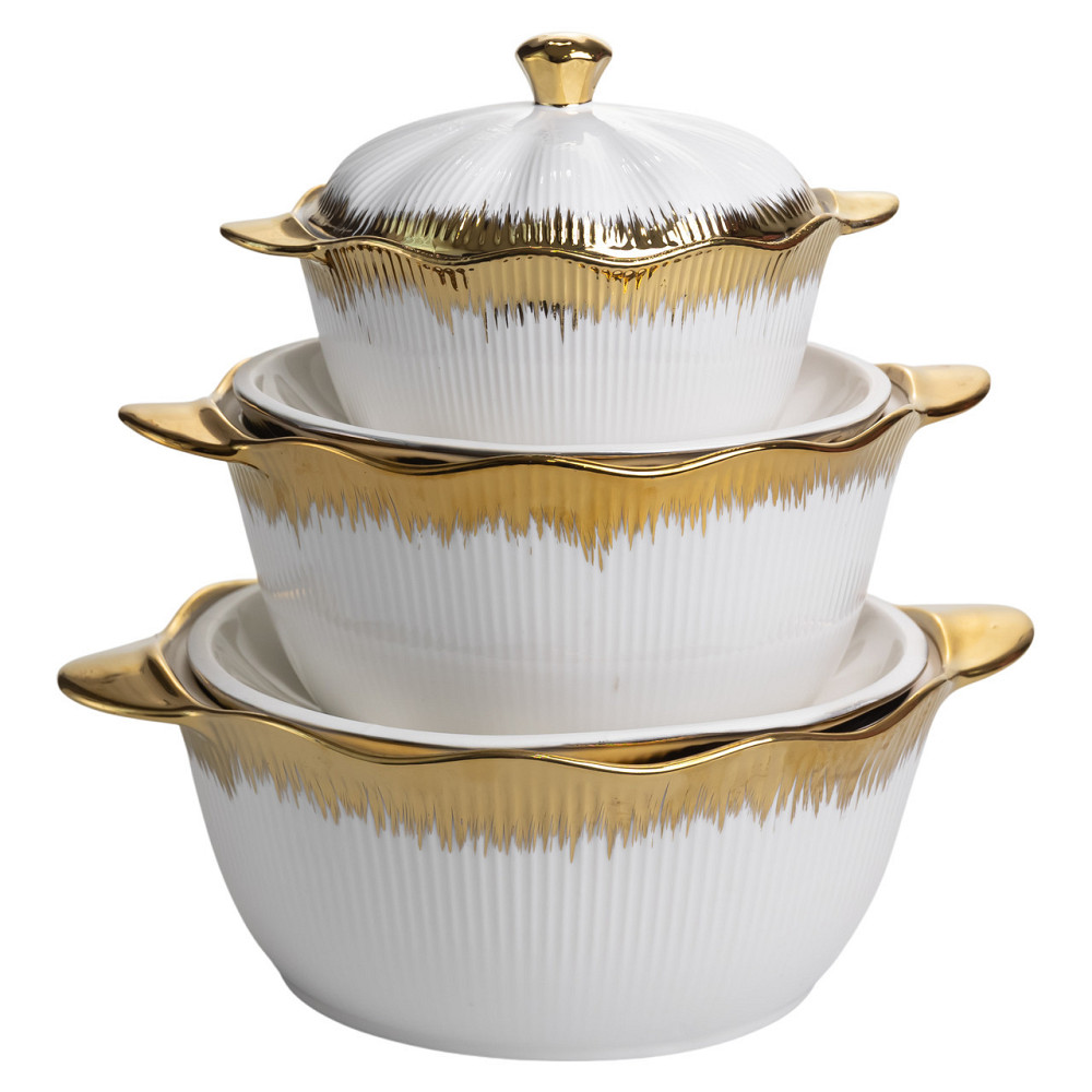 Фарфоровий набір супниць з позолотою, 3 шт. Київ - фото 1