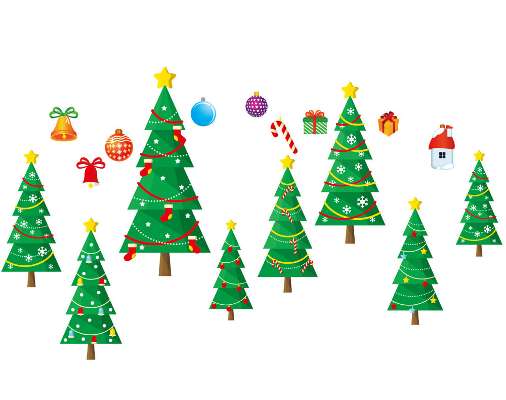 Новорічні наклейки на вікна Ялинки 60 на 75 см різнобарвний Київ - фото 5