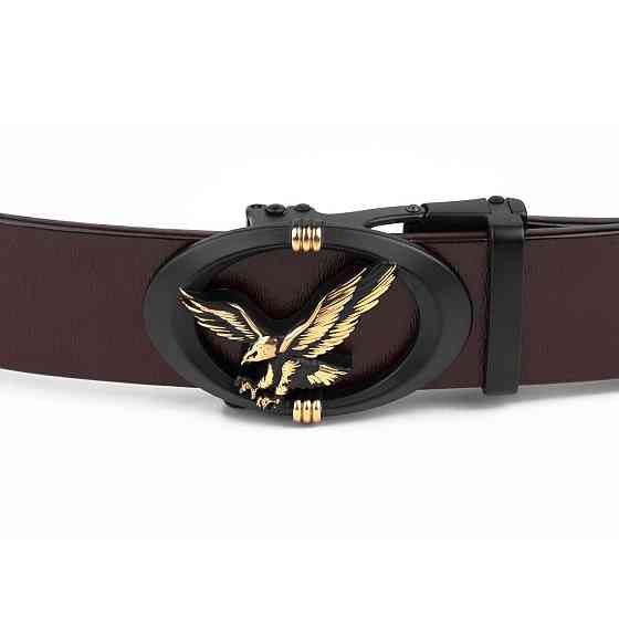 Ремень мужской с пряжкой автомат с силуэтом орла Vintage 20298 Коричневый Киев