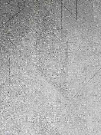 Шпалери вінілові на флізелін GranDeco Dorina метрові геометрія смуги фігури сіро-бежеві з сріблом Київ