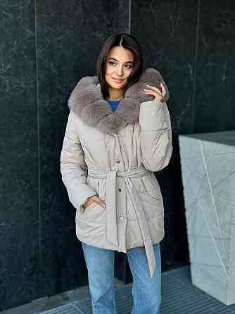 Жіночий пуховик з натуральним хутром песця Бежевий 4XL Харків