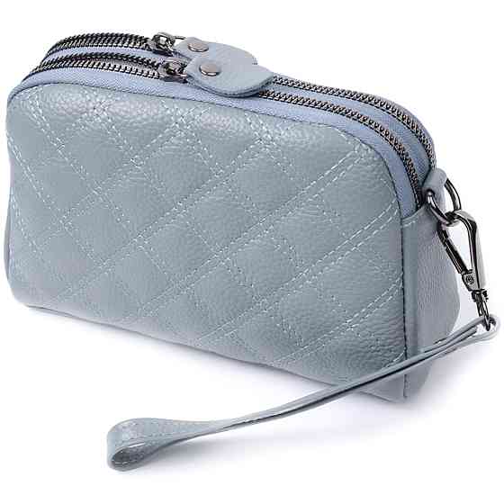 Елегантна жіноча сумка прошита ромбами на лицьовій стороні з натуральної шкіри Синій (Vintage) Київ