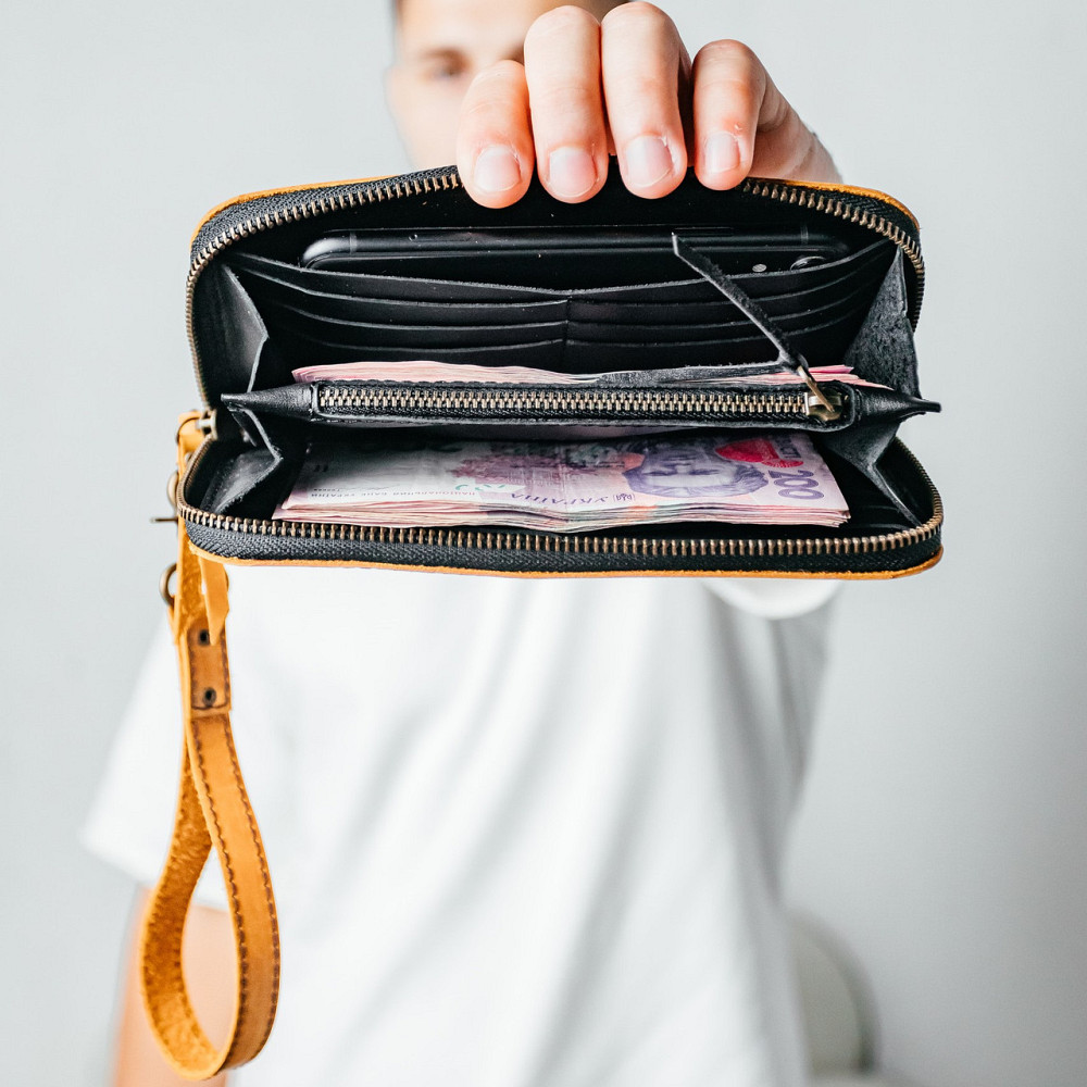 Чоловічий шкіряний гаманець, місткий гаманець із відділеннями на блискавці, Crazy Horse, рудийMasterSem Київ - фото 4