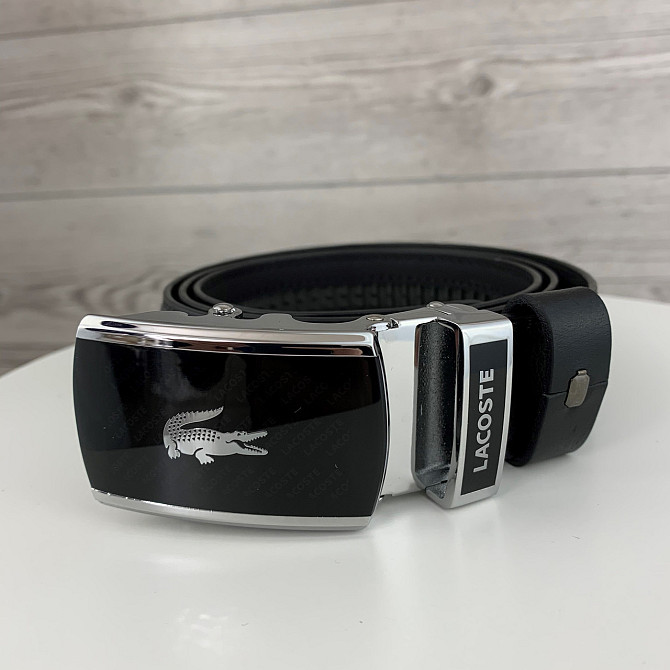 Мужской ремень Lacoste на джинсы, кожаный пояс Лакоста из натуральной кожи в коробке, черныйMasterSem Киев - изображение 8