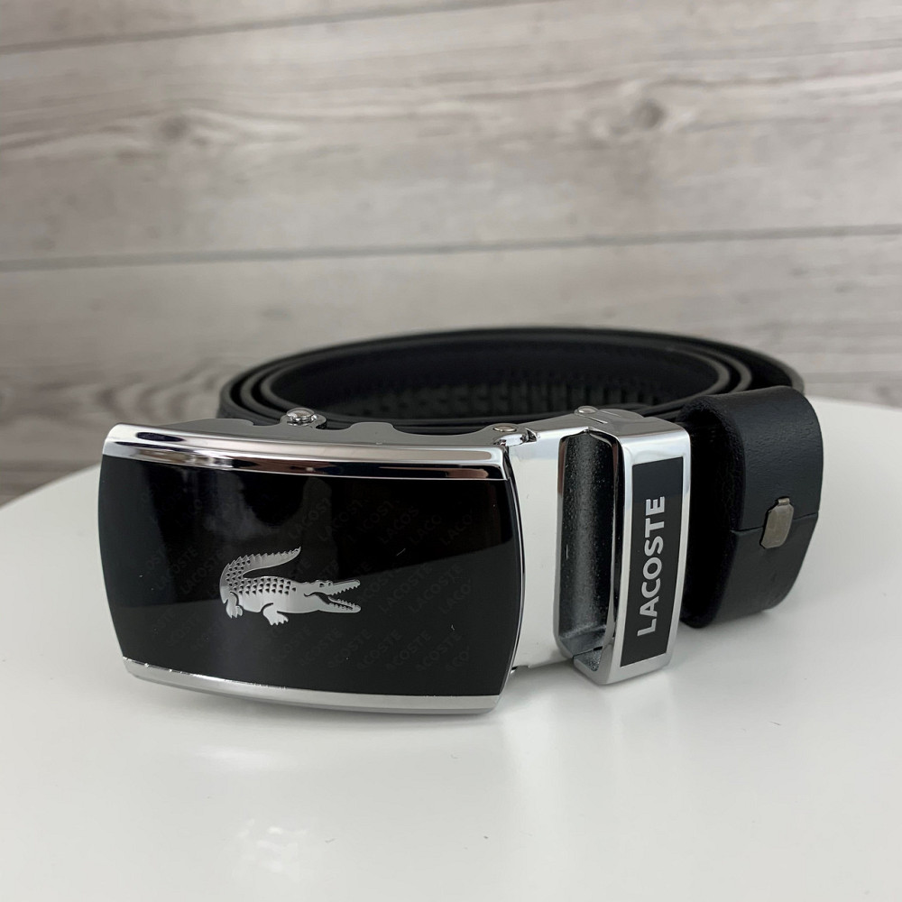 Чоловічий ремінь Lacoste на джинси, шкіряний пояс Лакоста з натуральної шкіри в коробці, чорнийMasterSem Київ - фото 8