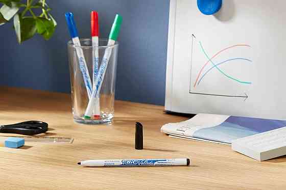 Маркер для доски BIC Velleda 1721 черный/синий/красный/зеленый набор 4 шт круглый наконечник 1.5 мм сухого Киев