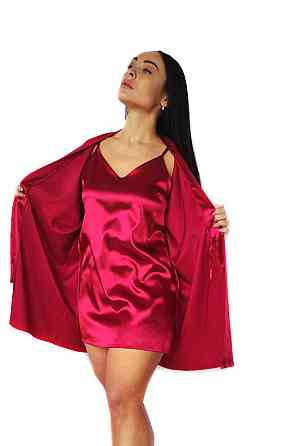 Жіноча атласна сорочка з халатом Бордовий 4XL Харків