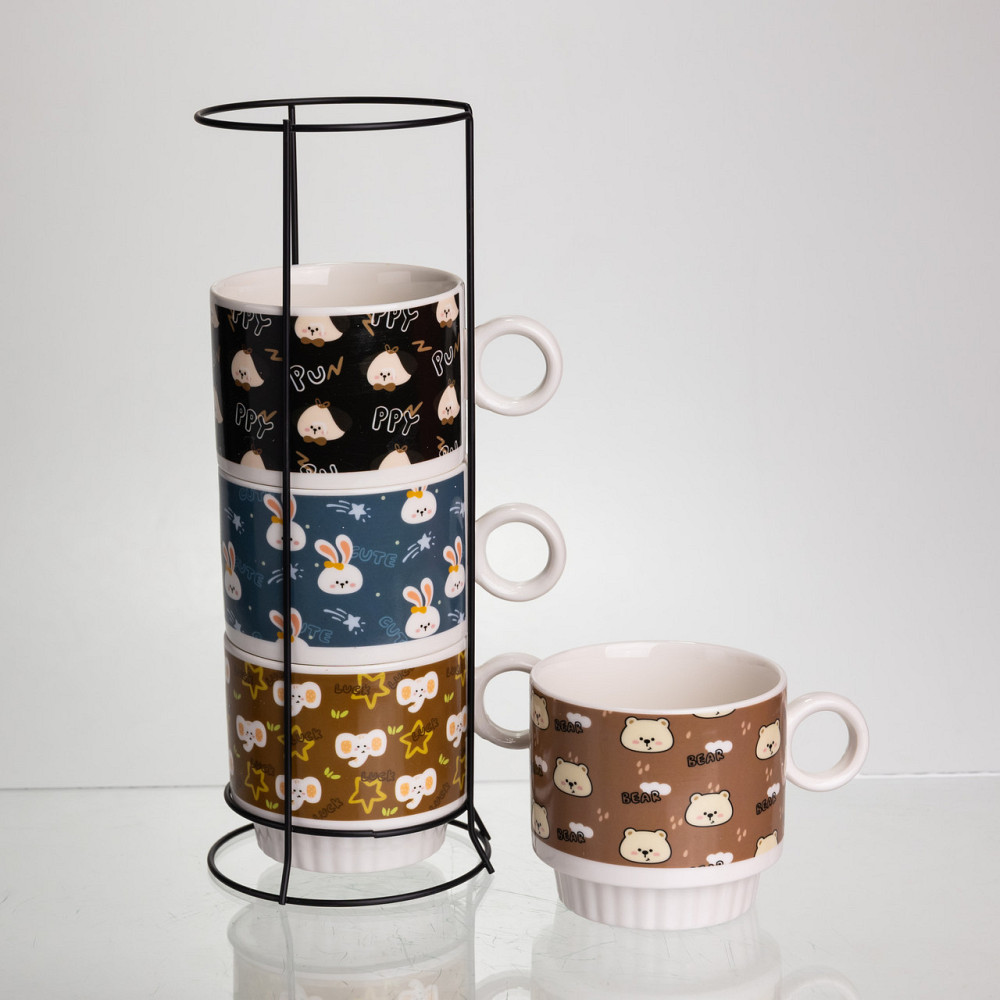 Набор фарфоровых чашек для детей на металлической подставке Toys 4 (шт) по 300 (мл) подарочный набор чашек FM-15 SBR Киев - изображение 3