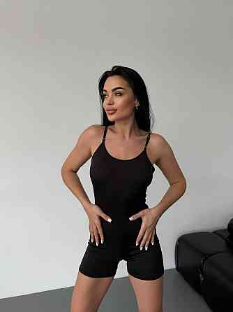 Жіночий літній комбінезон на бретелях з імітацією пушап на попі мікродайвінг Чорний, 46/48 Одеса