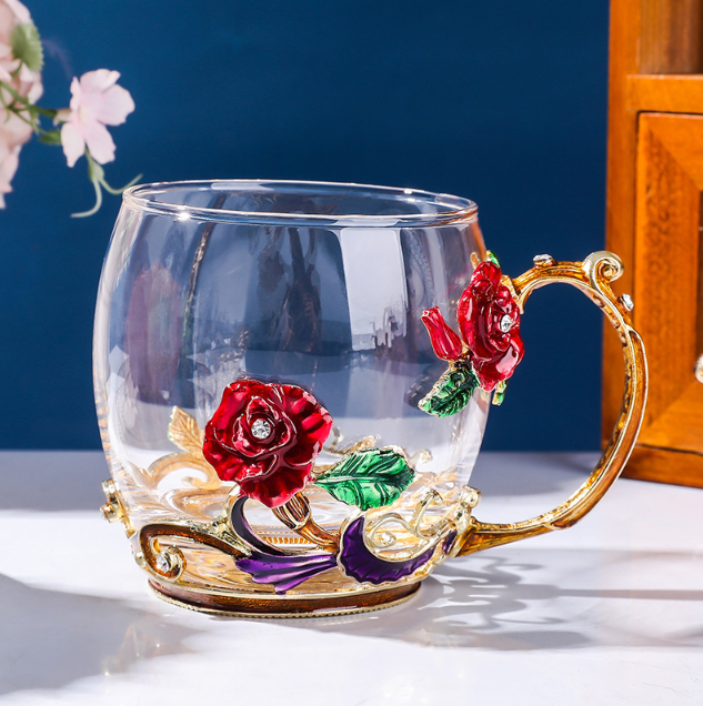 Чашка термостійка 320 мл з ложечкою блюдцем та кришечкою Чайна пара Червона троянда Подарункова упаковка Кременчук - фото 5