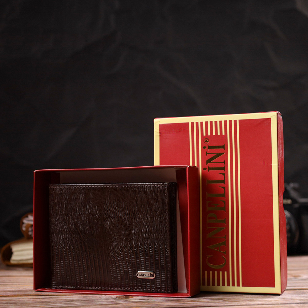 Удобное мужское портмоне из натуральной фактурной кожи CANPELLINI 21869 Коричневый Киев - изображение 1