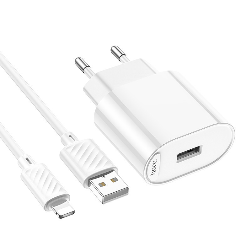 Мережевий зарядний пристрій з кабелем HOCO C109A(10.5W) Fighter single port charger set(iP) White Одеса - фото 5