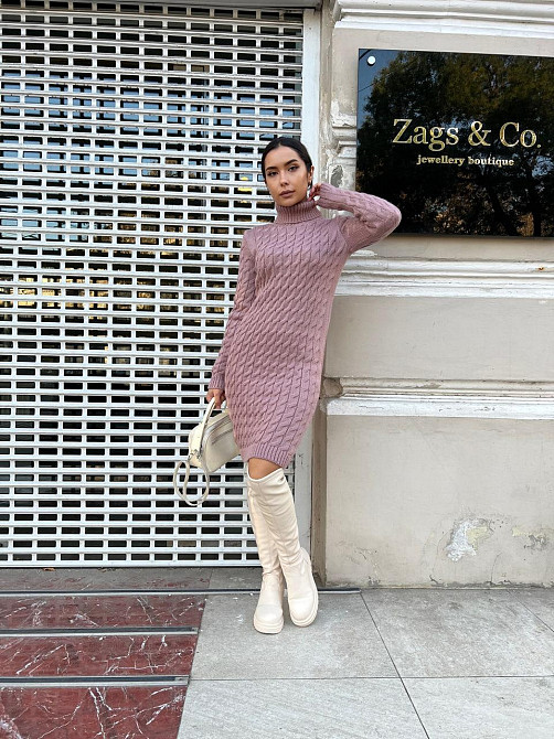 В'язана жіноча сукня туніка Вишня в кольорах із високою горловиною. 44-48р Київ - фото 7