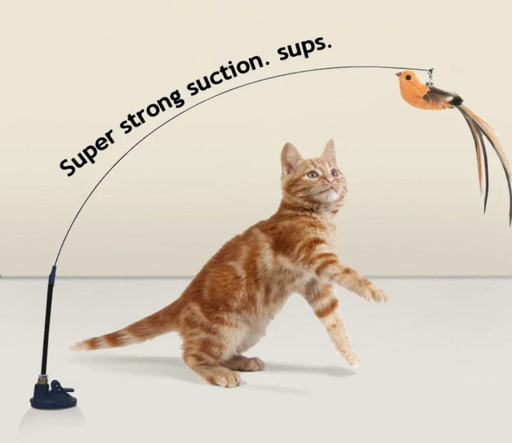 Игрушка для котика на палочке птичка с колокольчиком на присоске 93 см коричневый Киев - изображение 7