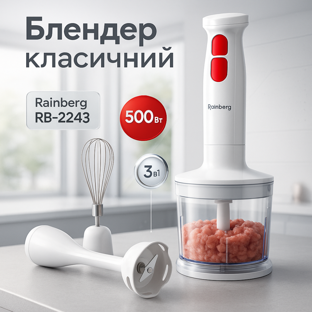 Блендер 3в1 Rainberg RB-2243 500W погружной блендер измельчитель для молочных коктейлей White FK-66 Львов - изображение 16