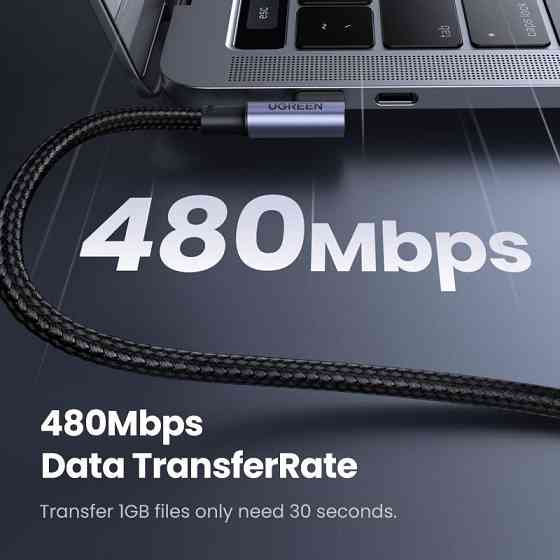 Кабель UGREEN USB-C до USB-C 1м кутовий чорний Київ