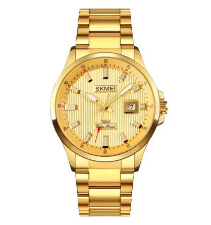 Чоловічий наручний годинник Skmei 1654 (Золотистий на сталевому браслеті) Київ