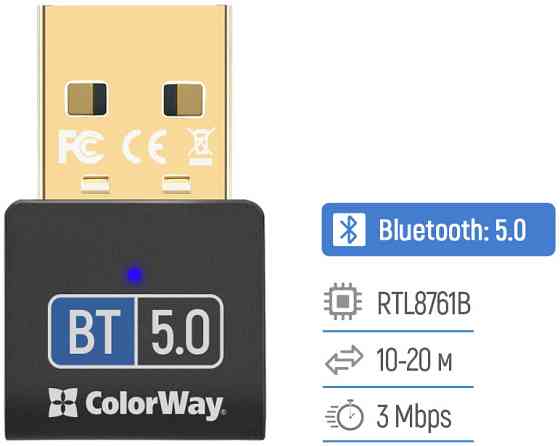 Адаптер Bluetooth v5.0 USB, чорний Colorway Винница