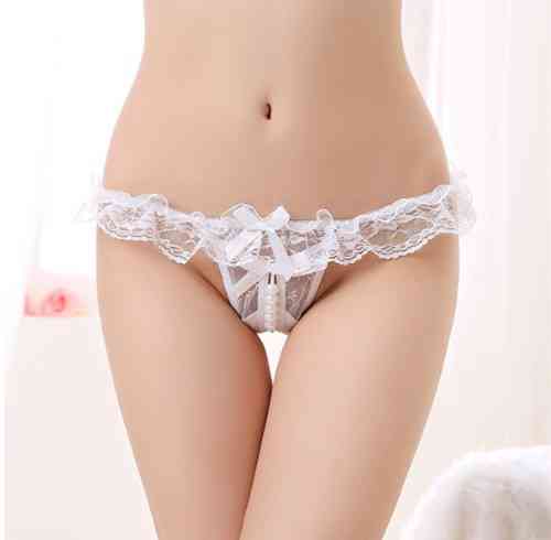 Трусики з вирізом та перлами білі - розмір універсальний, резинка до 110см Київ
