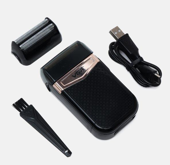 Електробритва VGR V-331 бездротова USB Type-C IPX4 подвійна сітка 2 насадки для сухого та вологого гоління Одеса - фото 7