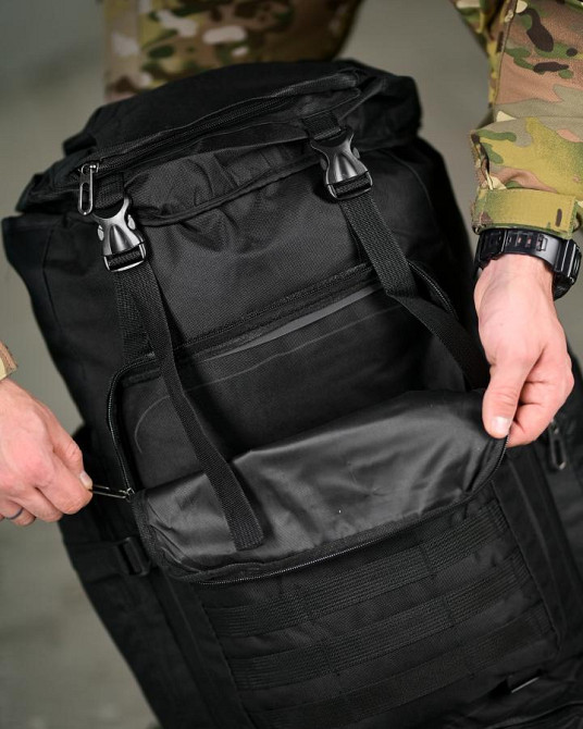Рюкзак тактический 70 л Водонепроницаемый  черный ПП8252 Одесса - изображение 9