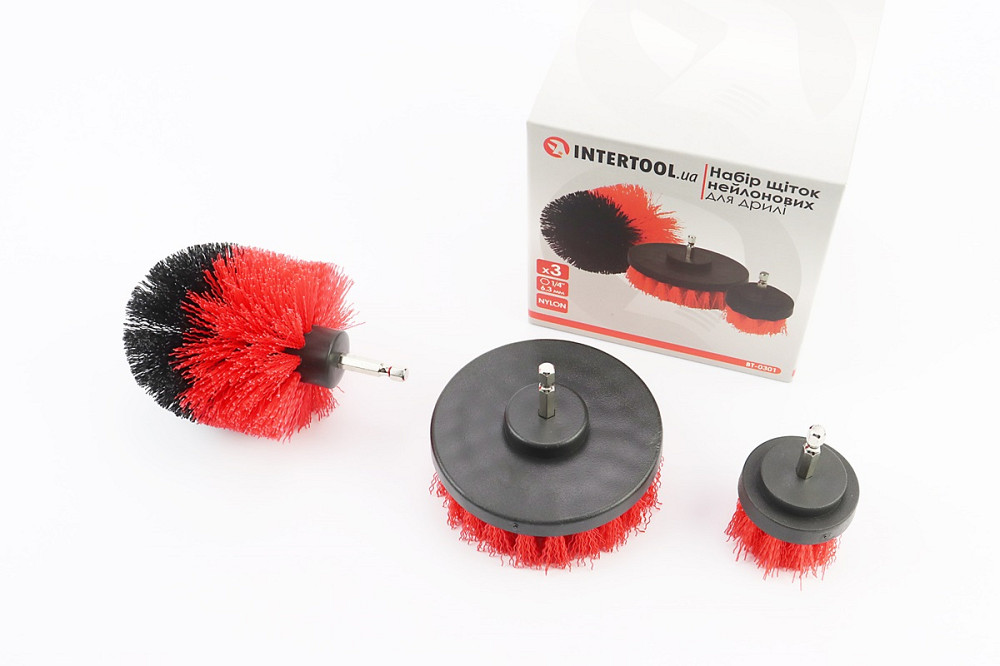 Набір щіток 3шт зі стрижнем 1/4" D-50/80/100мм з нейлонового дроту BT-0301 Київ - фото 1