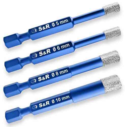 Набір алмазних свердл по склу і кераміці S&R Hex 1/4" 4 шт Одеса