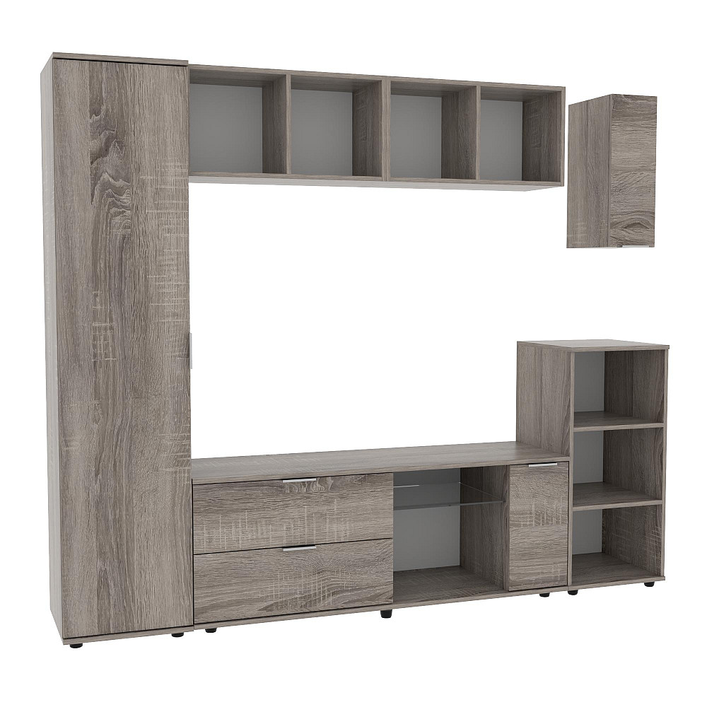 Стенка в гостиную Ketrin-1, Дуб Сонома Трюфель, 2240х425х1880 Львов - изображение 1