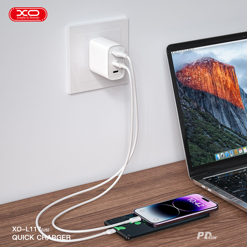 Мережевий зарядний пристрій XO L117 PD45W/QC18W 2USB-C+1USB-A білий Львів - фото 5