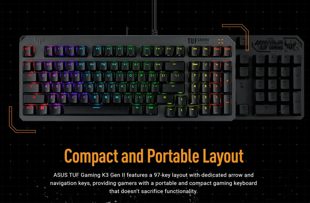 Клавіатура Asus TUF Gaming K3 Gen II Opti-Mech RGB 97key Switches ABS Black (90MP0390-BKMA00)_promo ( 25320 ) Харків - фото 4