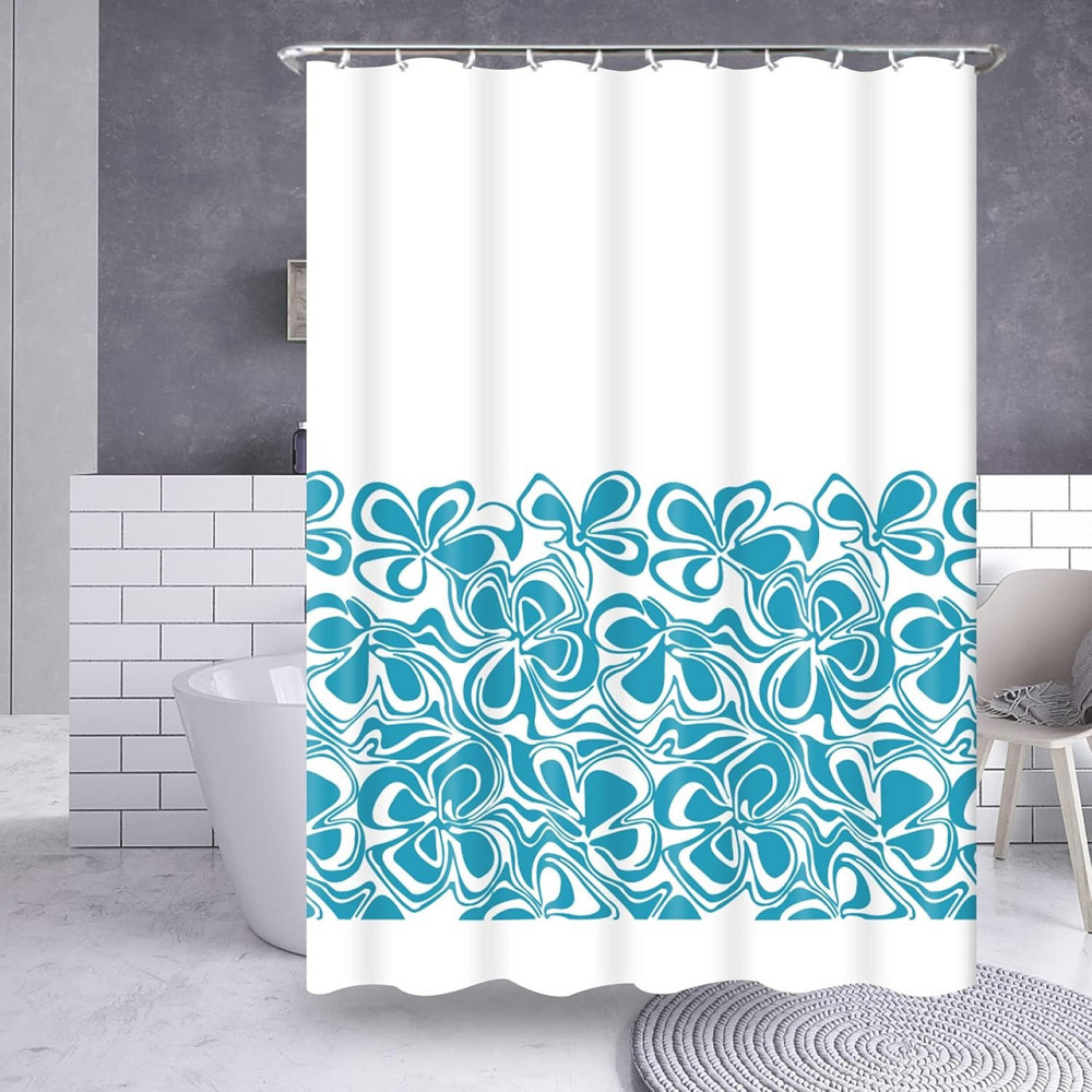 Шторка для ванной и душа с кольцами 180x180 см водоотталкивающая, шторка для ванной и душевой с крючками,белая с голубым принтом Каменец-Подольский - изображение 6