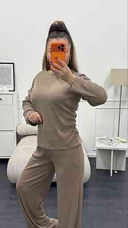 Женский базовый костюм двойка: лонгслив и штаны трикотажный рубчик Мокко, 40/42 Одесса