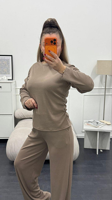 Женский базовый костюм двойка: лонгслив и штаны трикотажный рубчик Мокко, 40/42 Одесса - изображение 4