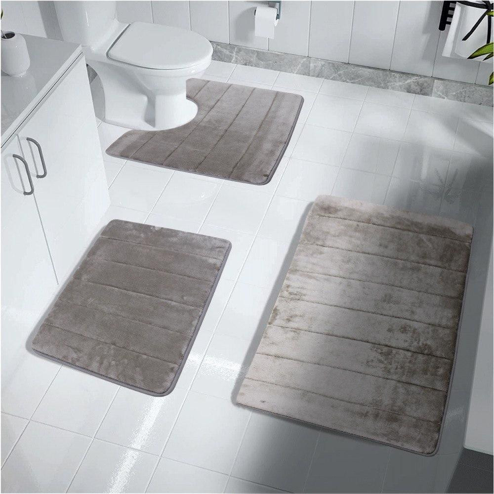Набор 3 коврика для ванной Aquarius с эффектом памяти 50х80 см, 40х60 см, U-образный 50х50 см Темно-Бежевый в полоску Буча - изображение 1