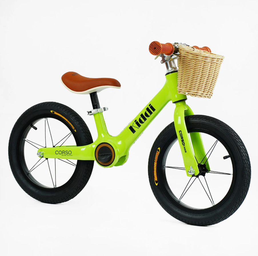 Велобіг CORSO KIDDI магнієва рама гумові надувні колеса 14'' алюмінієві обода підставка для ніг кошик Зелений (LT-14127) Чернигов - изображение 1