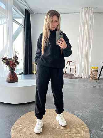 Женский теплый уютный костюм двойка: кофта и штаны барашек на флисе Черный, 42/44 Одесса