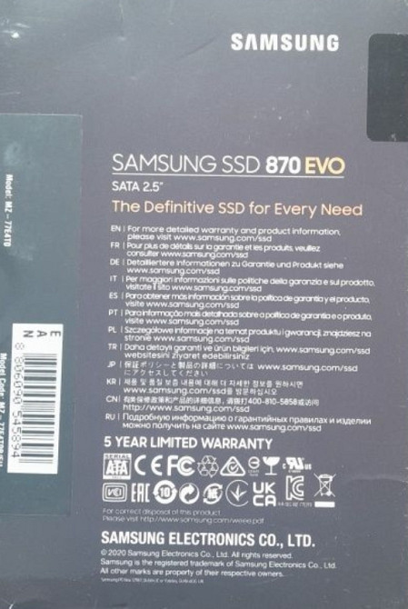 SSD накопитель Samsung 870 EVO 4TB Новый, упакованный. Киев - изображение 2