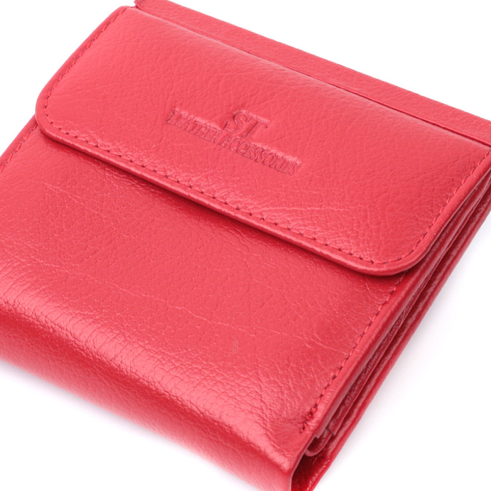 Гаманець середнього розміру для жінок із монетницею зовні із натуральної шкіри Червоний (ST Leather) Київ - фото 9