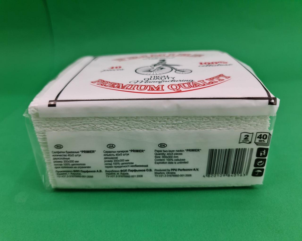 Cалфетки паперові 40лист Прем'єр 2-вух шарні Біла 30х30 (12 пачка) Харків - фото 4