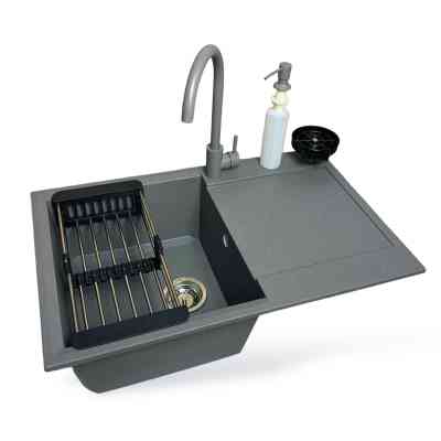 Мойка кухонная Adamant Horizon сірий + змішувач + дозатор (1824296901504) Винница