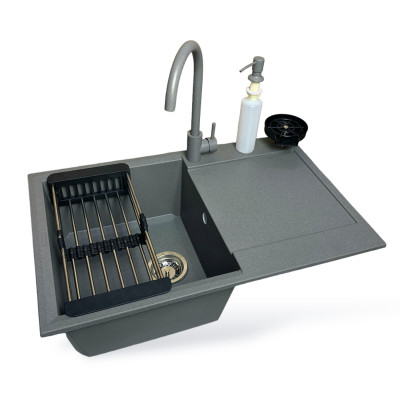 Мойка кухонная Adamant Horizon сірий + змішувач + дозатор (1824296901504) Винница - изображение 1