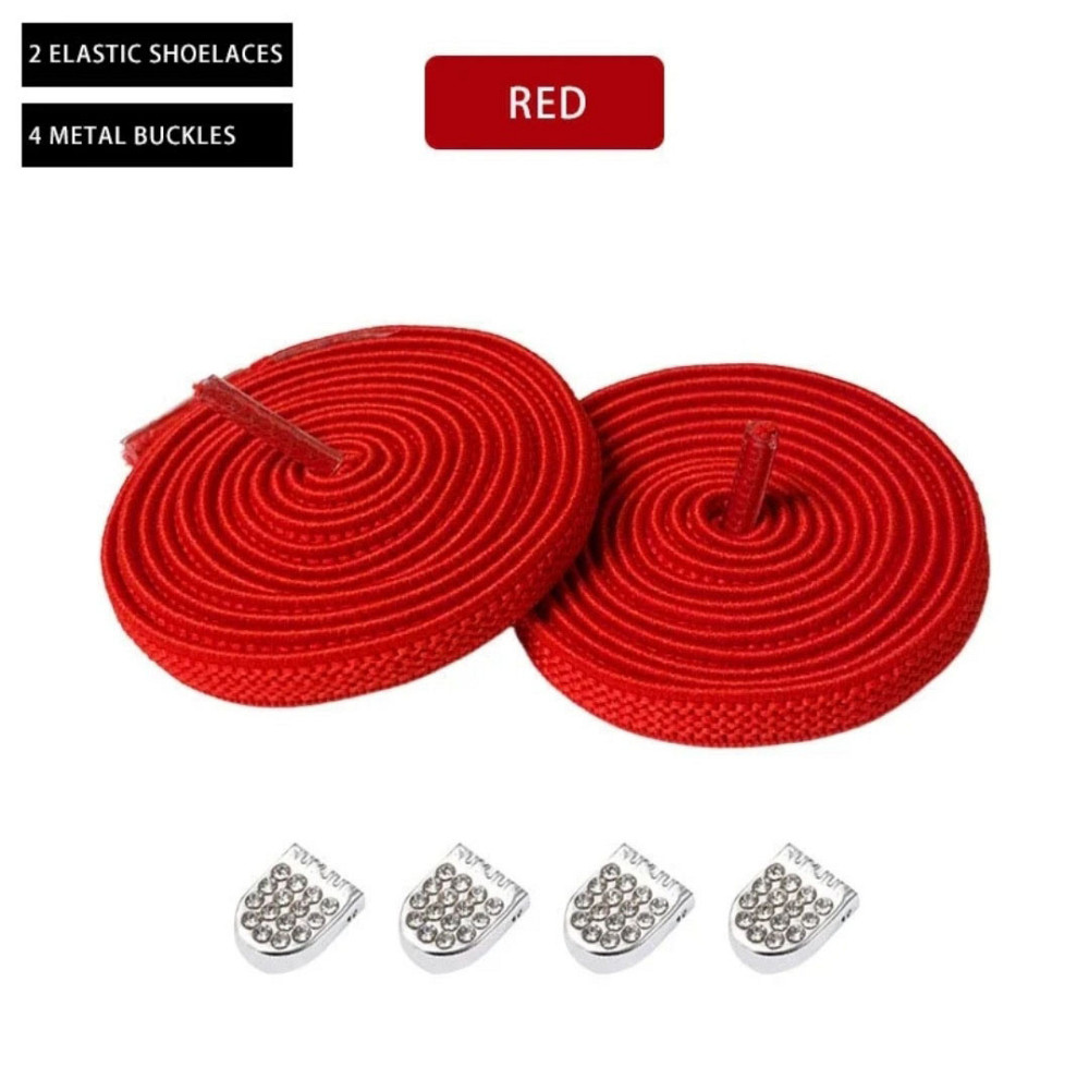 Еластичні шнурки без зав'язок з фіксаторами стрази Червоний Сміла - фото 1