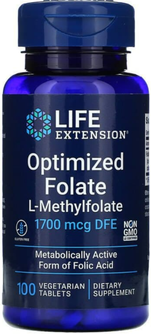 Фолат фолієва кислота Life Extension Optimized Folate 1700 мкг DFE 100 таб Київ - фото 1