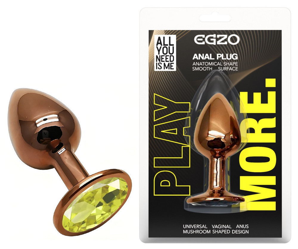 Анальна пробка з кристалом EGZO - Dark Gold Round Plug Lime, size S Sex Aura Київ - фото 1