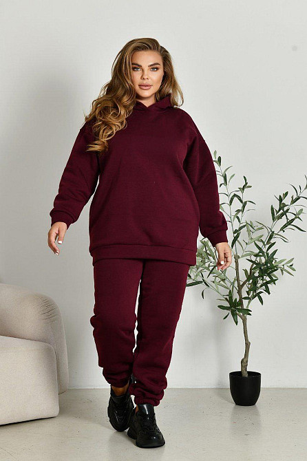 Женский прогулочный костюм: худи и штаны батал в спортивном стиле трехнитка на флисе Марсал, 64/66 Одесса - изображение 5