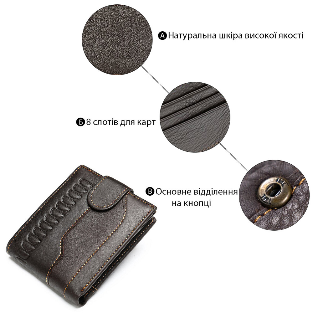 Мужской кошелек с тиснением Коричневый (Vintage) Киев - изображение 7