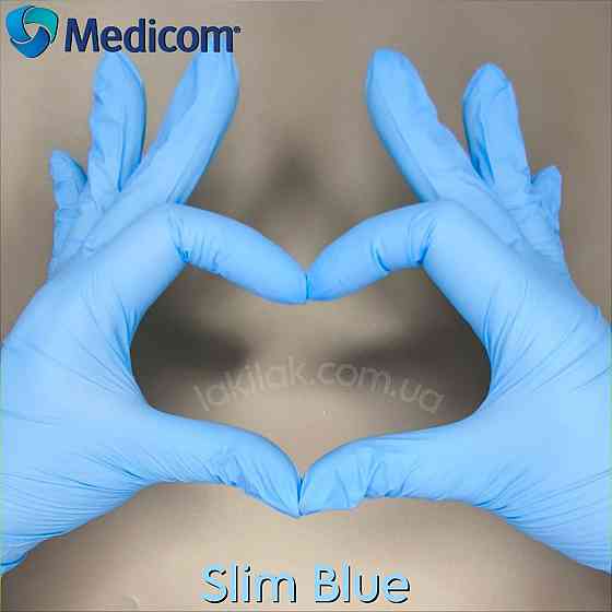 Рукавички нітрилові Medicom розмір M Blue 3,5гр (блакитні) 1 пара Херсон