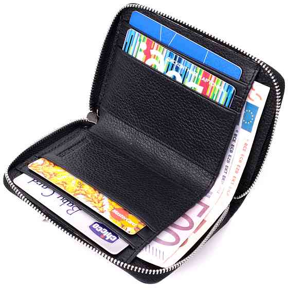 Женский кожаный кошелек на молнии с металлическим логотипом производителя ST Leather 19483 Черный Киев