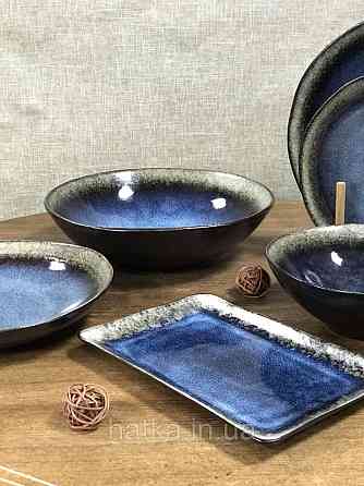 Тарілка Olens "Голден-бей" 23,5Х15,5 см прямокутна кераміка синя для дому та ресторанів Київ