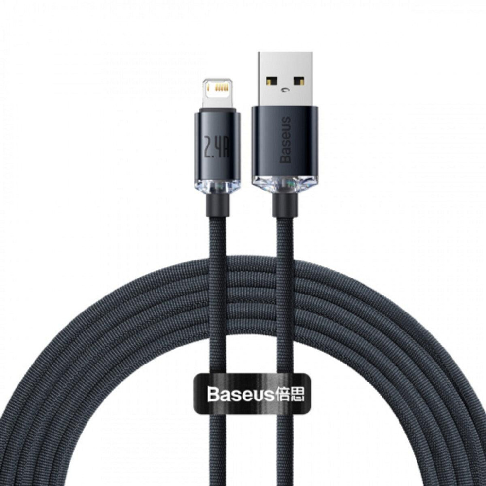 Кабель Baseus Crystal Shine Series для быстрой зарядки и передачи данных USB - Lightning 2.4A 2m, цвет черный Одесса - изображение 2